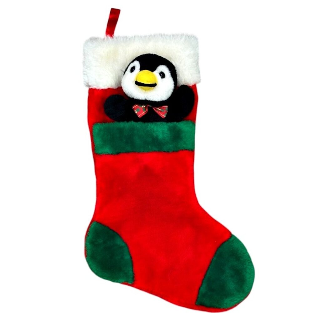 Vintage Walmart Christmas Stocking Penguin Plush Stuffed Animal Hanging 20 Inch
